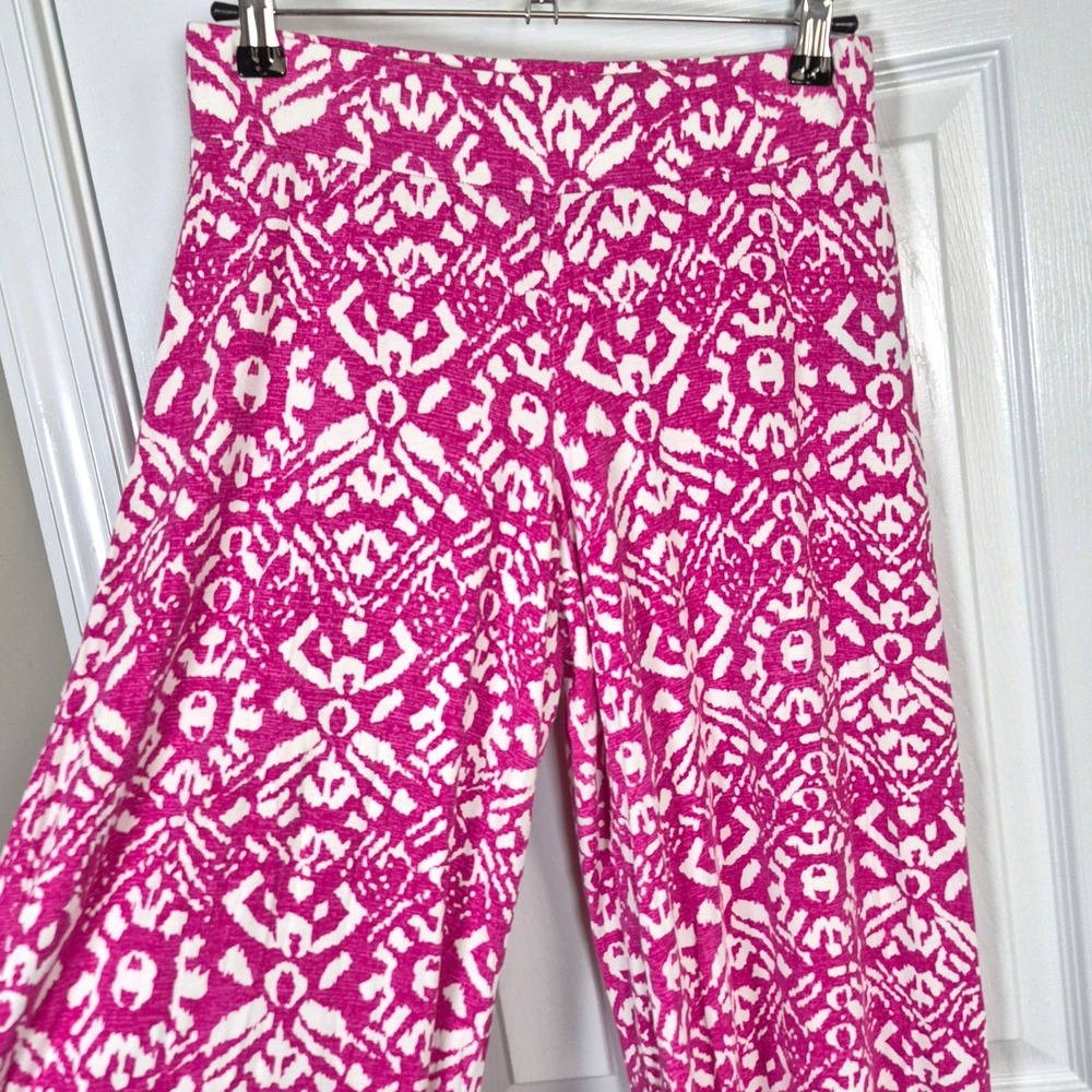 Lauren Ralph Lauren hot pink white damask print wide leg palazzo pants womens XS - Picture 3 of 9